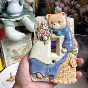 Vintage 80s prairie cottagecore ceramic bear light switch plate cover